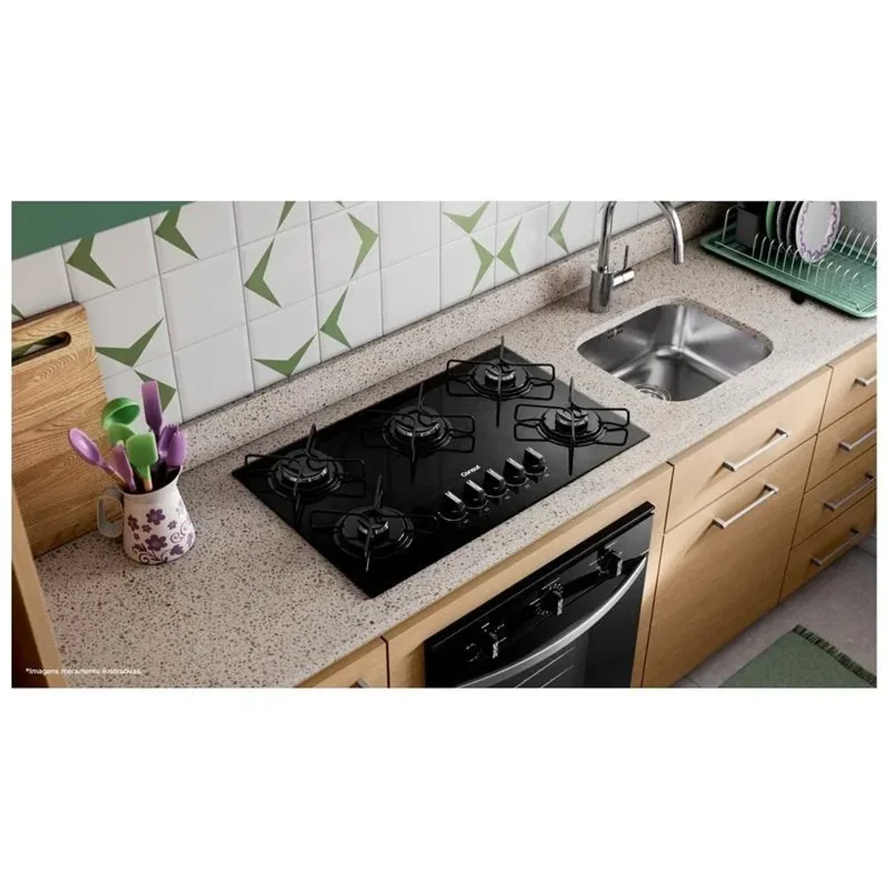 Cooktop 5 Bocas a Gás Consul Mesa de Vidro GLP Preto Superautomático CD075BE