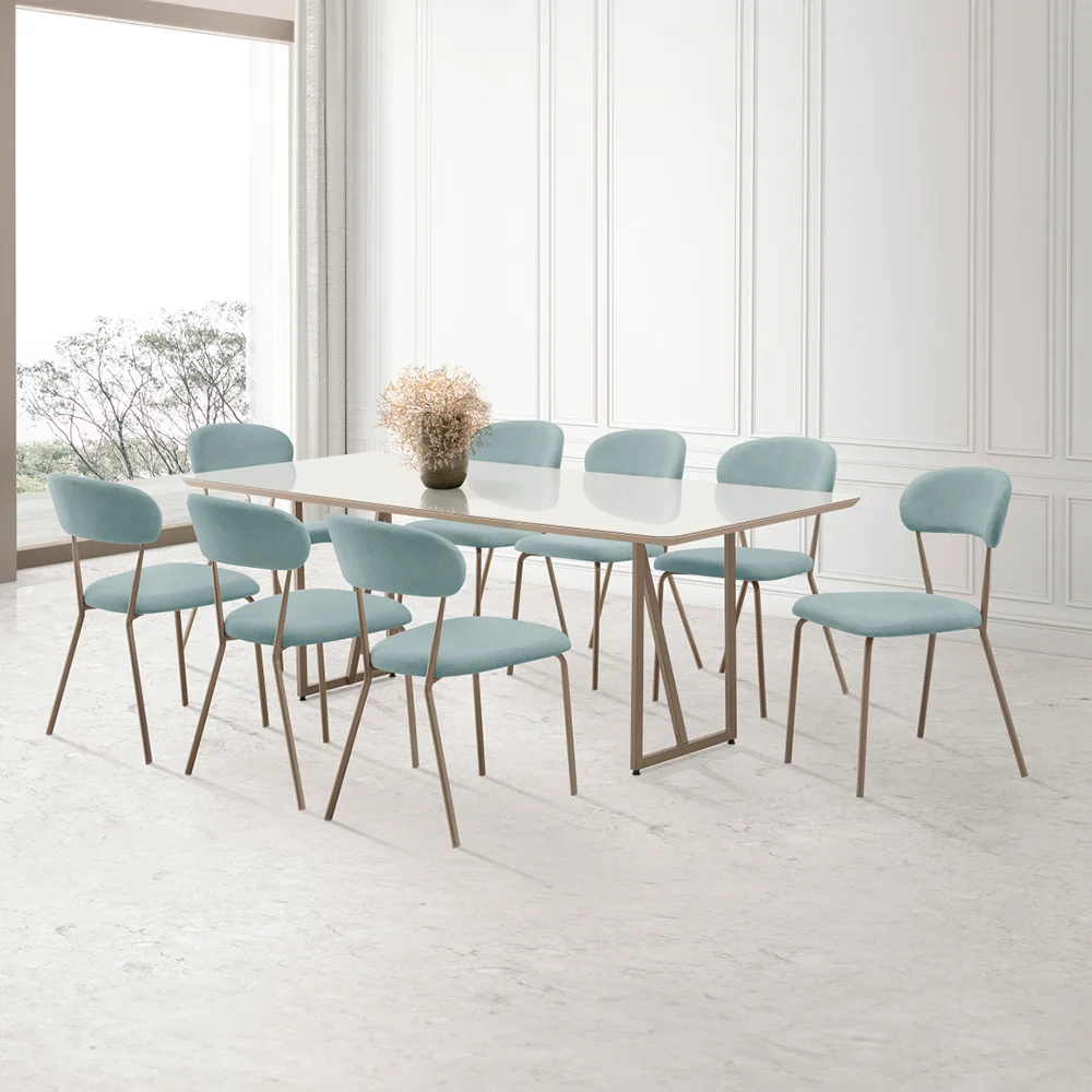Conjunto de Mesa 8 Cadeiras Estofadas Amanda Aço Nobre