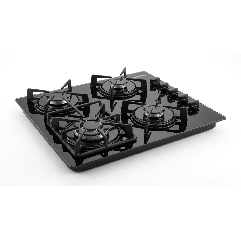 Cooktop 4 Bocas a Gás GLP Mondial Mesa de Vidro Preto Acendimento Automático