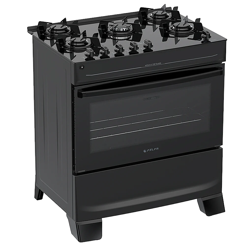 Fogão Atlas 5 Bocas Mônaco Top Glass Automático Mesa de Vidro