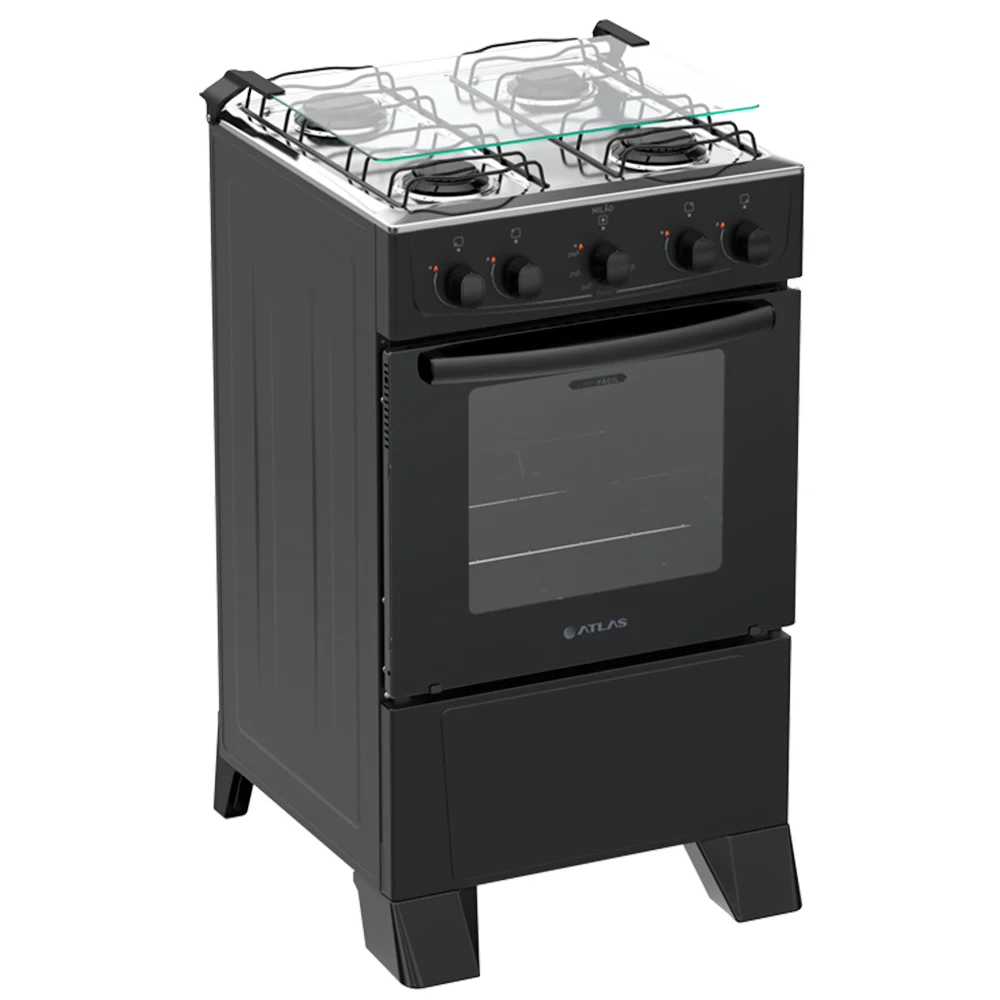Fogão Atlas Milao 4 Bocas Manual Mesa de Inox 48L