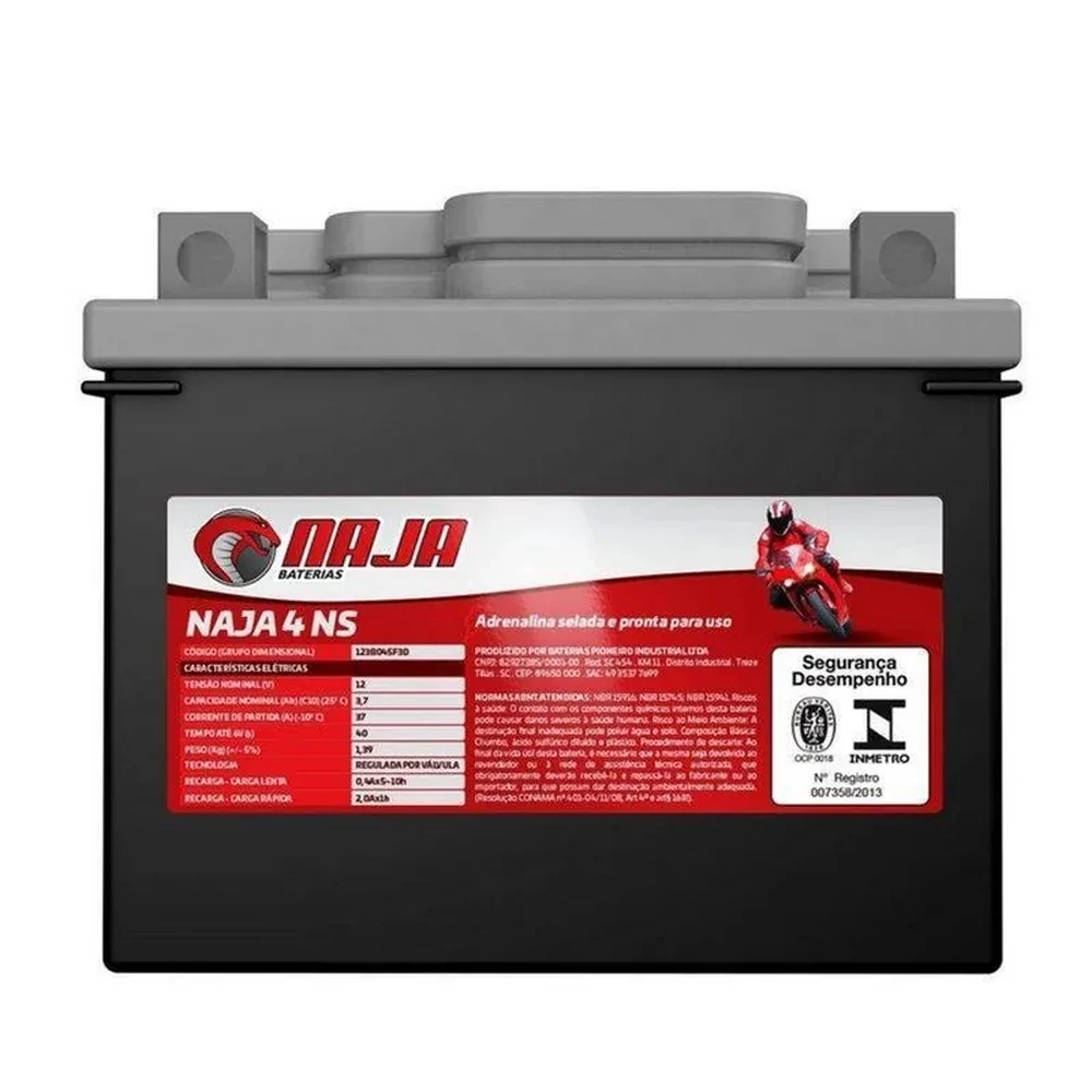 Bateria Moto Naja 4Ns - 12V 3,7Ah - Titan 125/150 Ks Biz Ks
