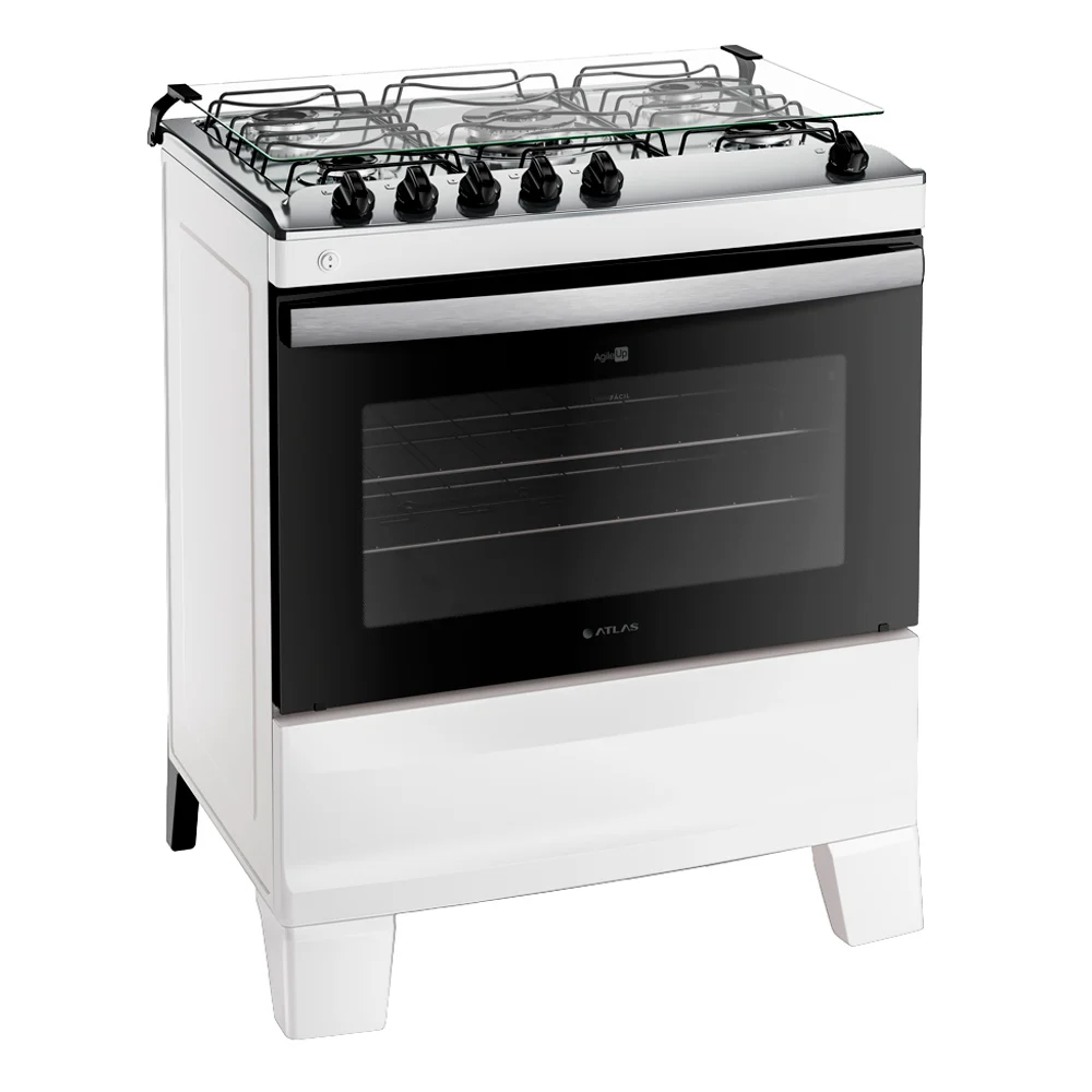 Fogão Atlas Agile Up 5 Bocas Automático Mesa de Inox Tripla Chama Forno 86,5L
