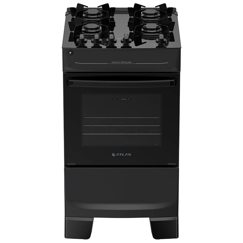 Fogão Atlas Mônaco Top Glass 4 Bocas Automático Mesa de Vidro Forno