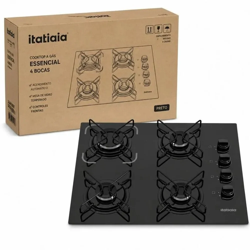 Cooktop Essencial 4 Bocas Mesa Vidro Preto Bivolt Itatiaia