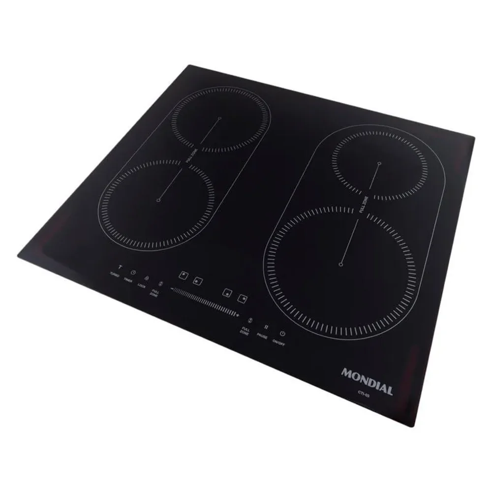 Cooktop 4 Bocas Indução Mondial Mesa de Vidro Preto Touch Timer Acendimento Automático CTI-03