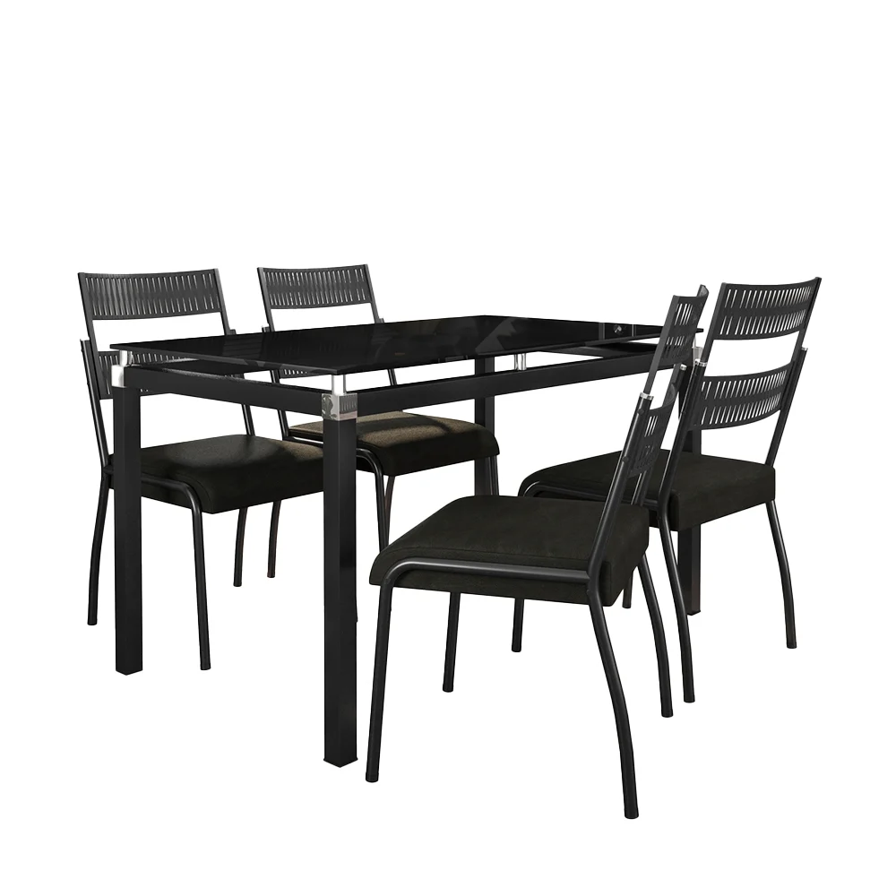 Conjunto de Mesa Fabone Copenhague 4 Cadeiras Tampo Vidro Estofado