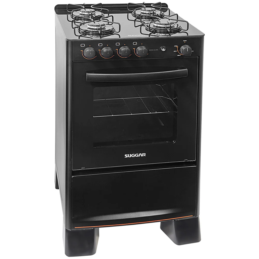 Fogão Suggar Cook Glass 4 Bocas Automático Mesa de Vidro