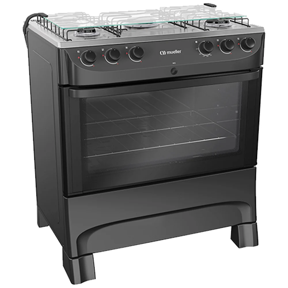 Fogão Mueller 5 Bocas MFI5BB Automático Mesa de Inox Forno 81,6L