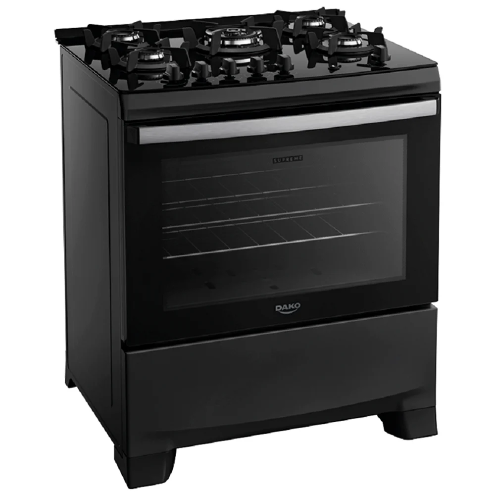 Fogão Dako Supreme Glass 5 Bocas Automático Mesa de Vidro