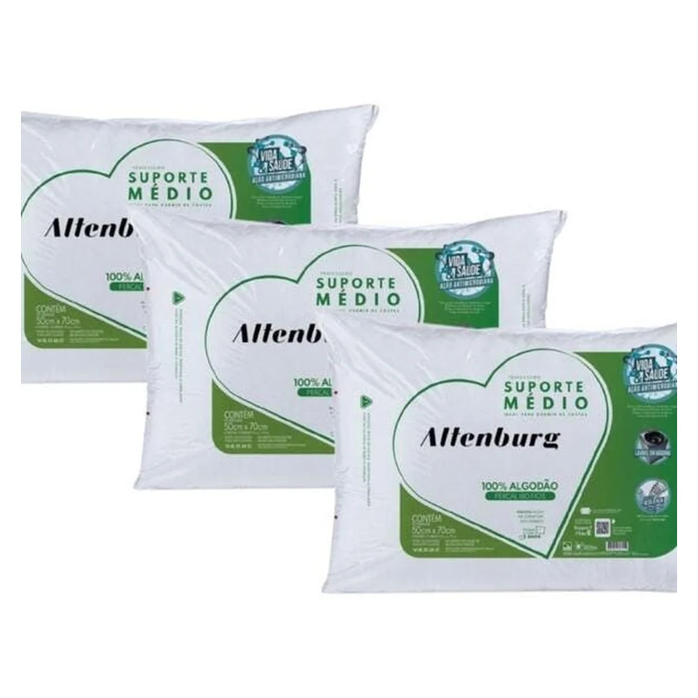 Kit 3 Travesseiros Altenburg Suporte Médio Percal 180 Fios