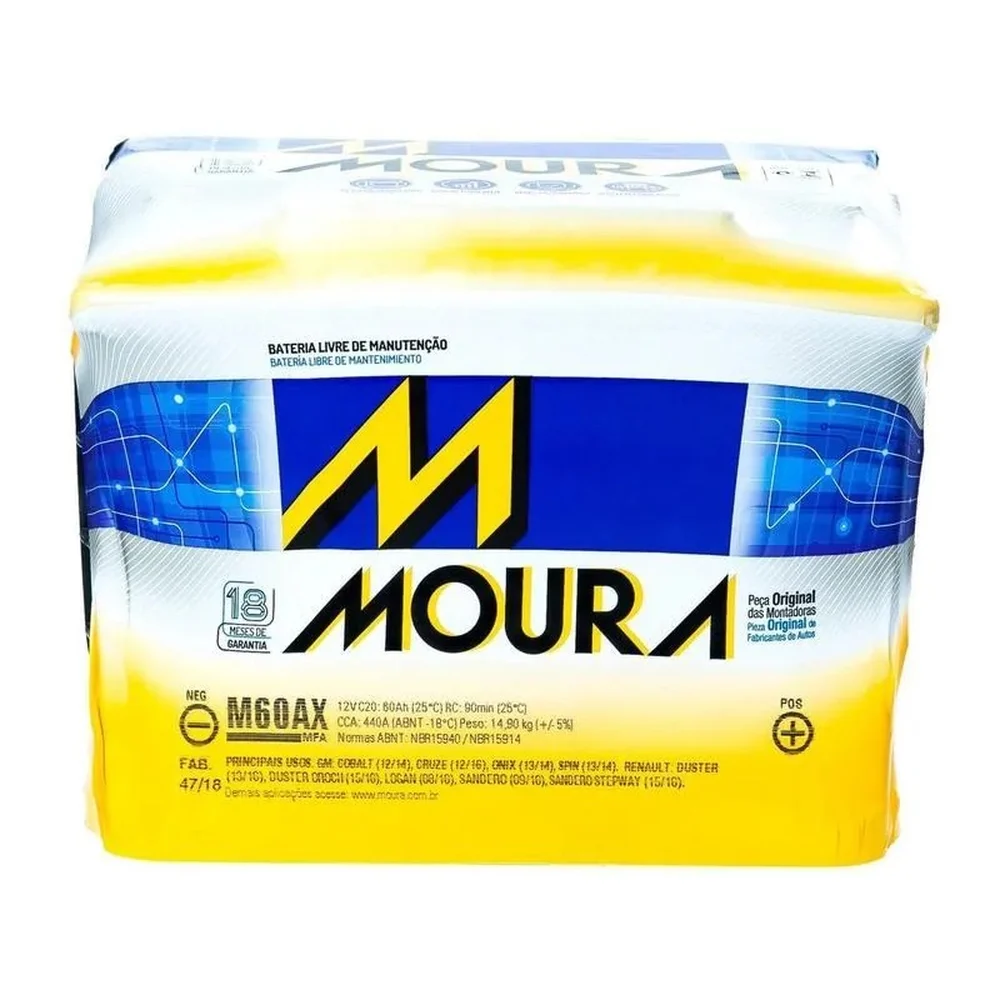 Bateria de Carro Moura Green Energy - 60Ah 12V Polo Positivo 60AX MGE