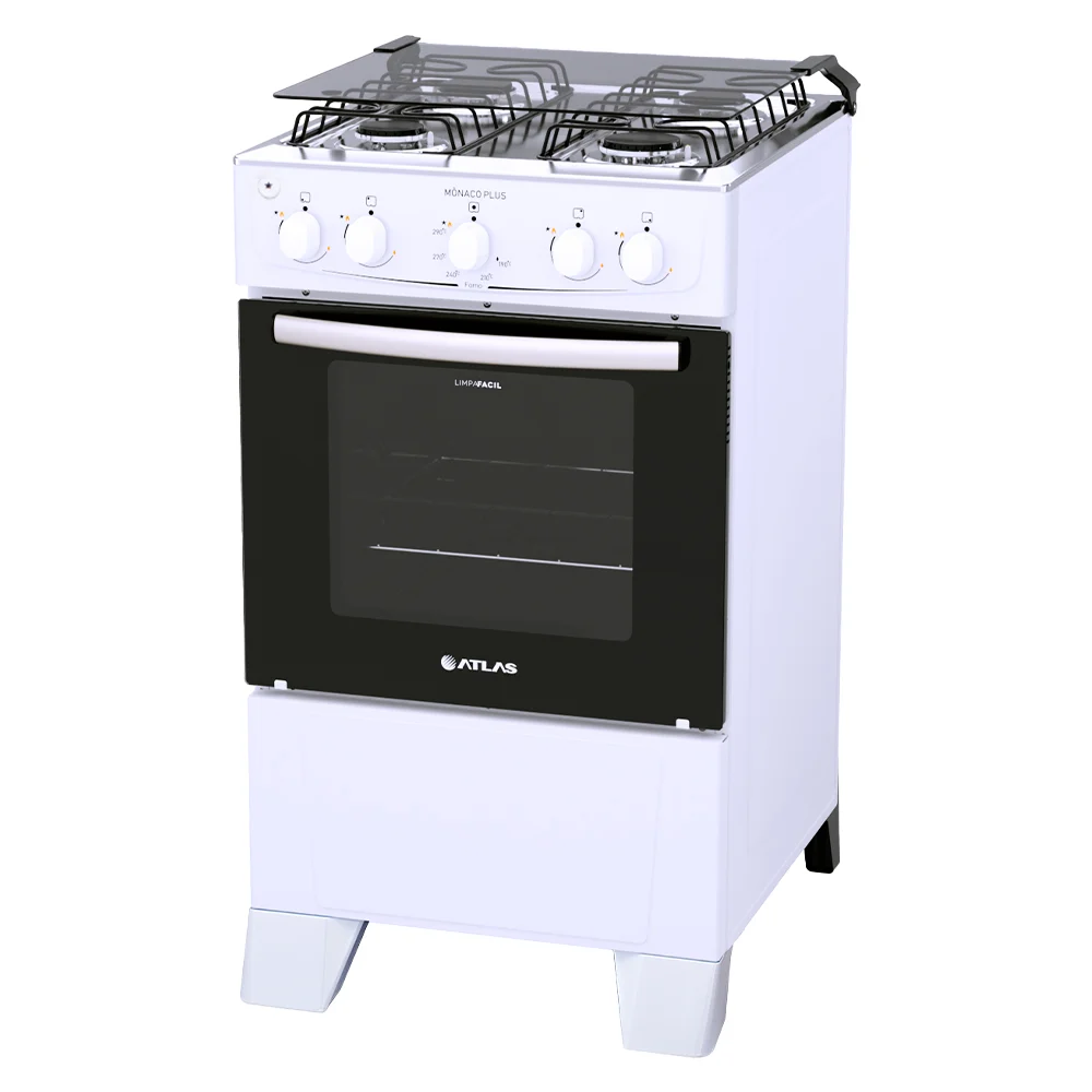 Fogão Atlas 4 Bocas Mônaco Plus Automático Mesa de Inox Forno 50L