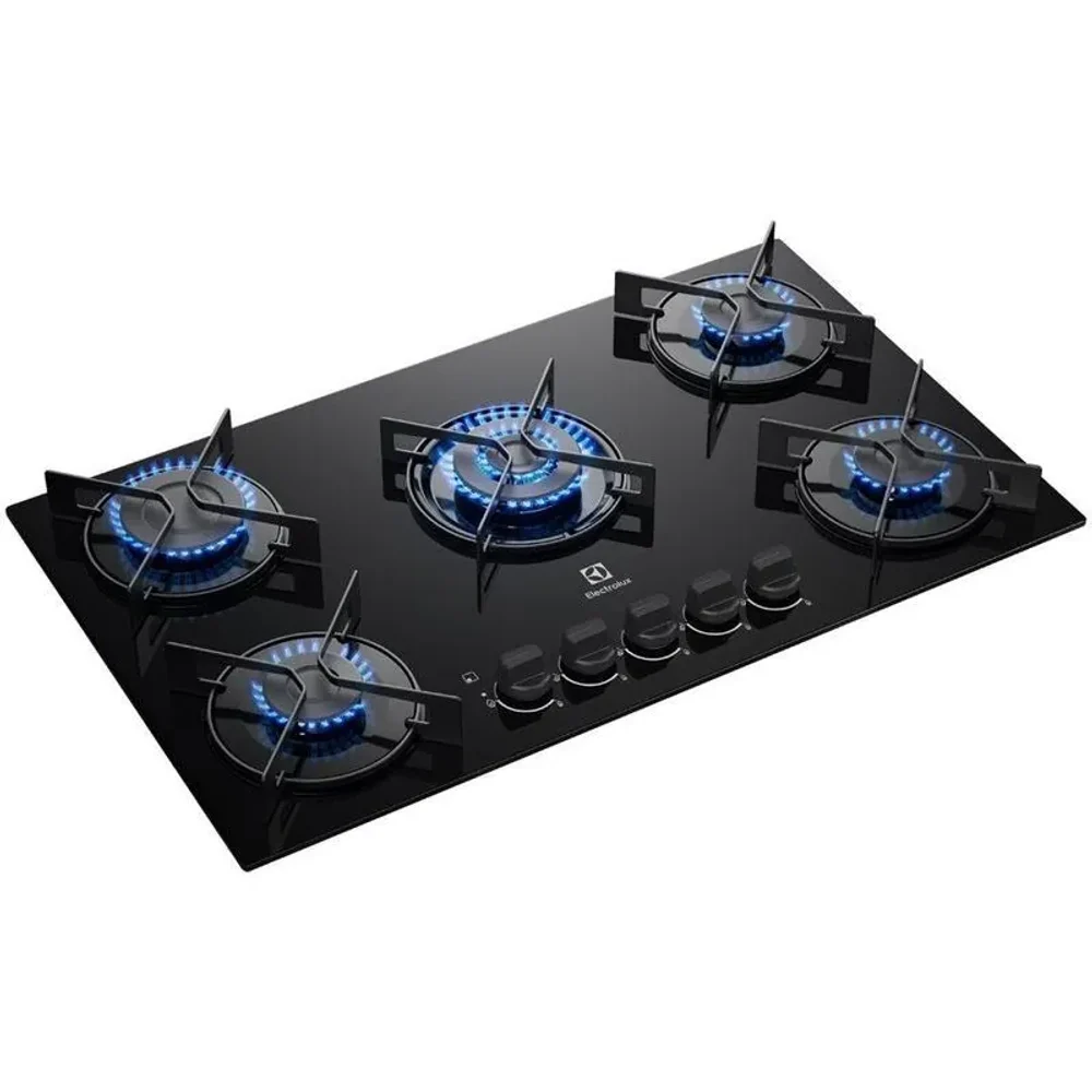 Cooktop 5 Bocas GLP Electrolux Tripla Chama Mesa de Vidro Preto Acendimento Automático Efficient KE5GT