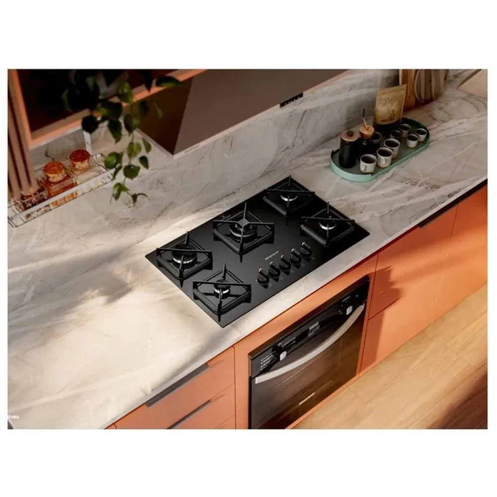 Cooktop 5 Bocas a Gás GLP Brastemp Mesa de Vidro Chama Simmer Preto Acendimento Superautomático BDS75AE