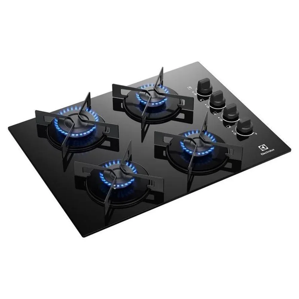 Cooktop 4 Bocas a Gás GLP Electrolux Mesa de Vidro Preto Acendimento Automático Efficient KE4GR
