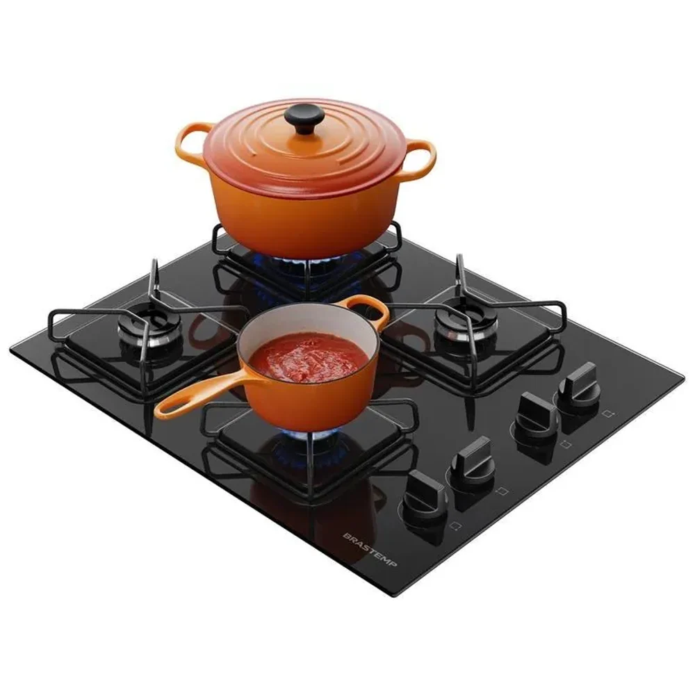 Cooktop 4 Bocas a Gás GLP Brastemp Mesa de Vidro Chama Simmer Preto Acendimento Superautomático BDD61BE