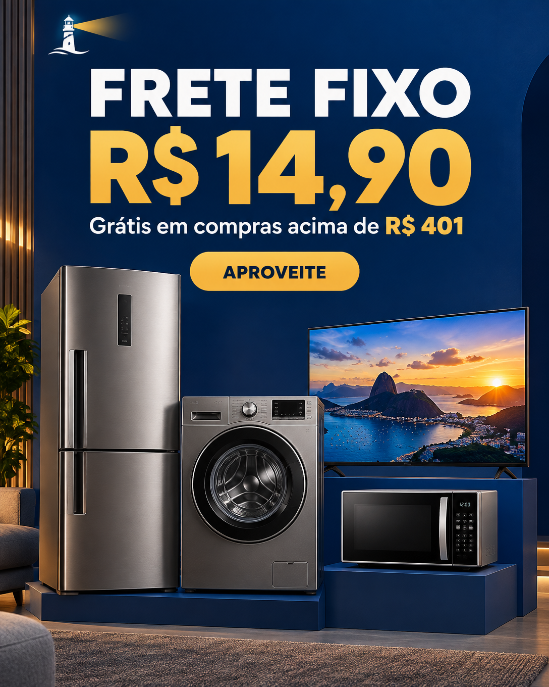 Frete fixo de R$ 14,90 e grátis em compras acima de R$ 401